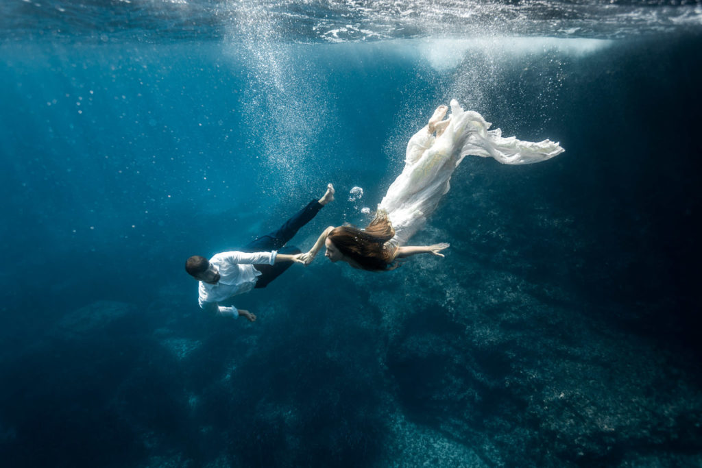 Iker Larburu yolancris underwater editorial photoshoot real bride mediterranean ibiza balear wedding dress